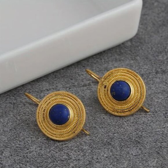 NEW Apollonia Roman Revival Lapis Blue Gold Plated Drop Earrings - Picture 4 of 5